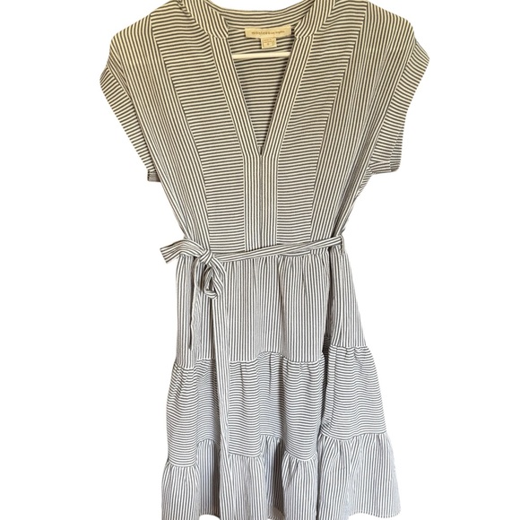 Monteau Los Angeles Size Small Dark Gray and White Striped Midi Dress - Picture 1 of 5